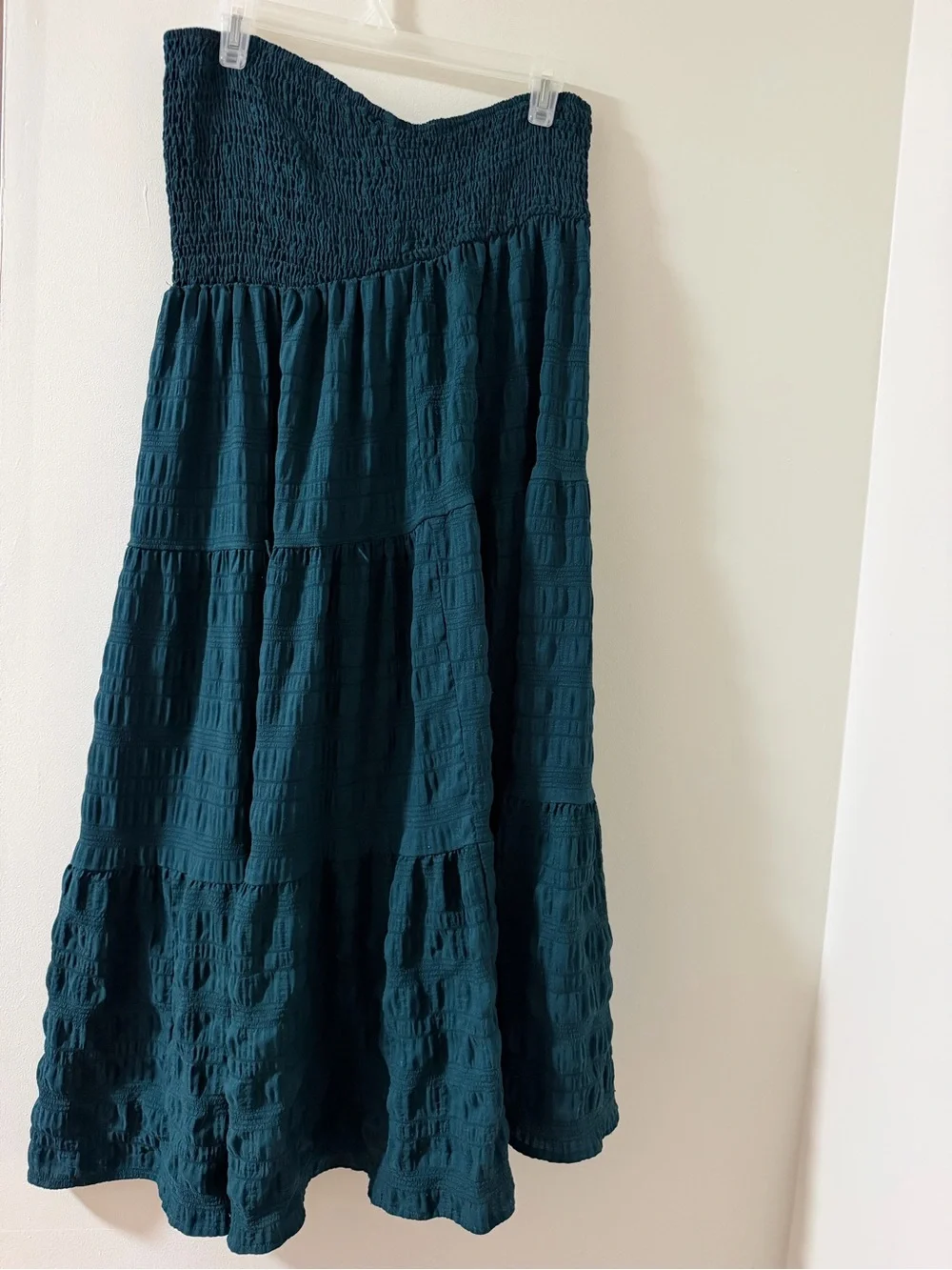 Women’s Teal Textured Maxi Skirt with Smocked Waist